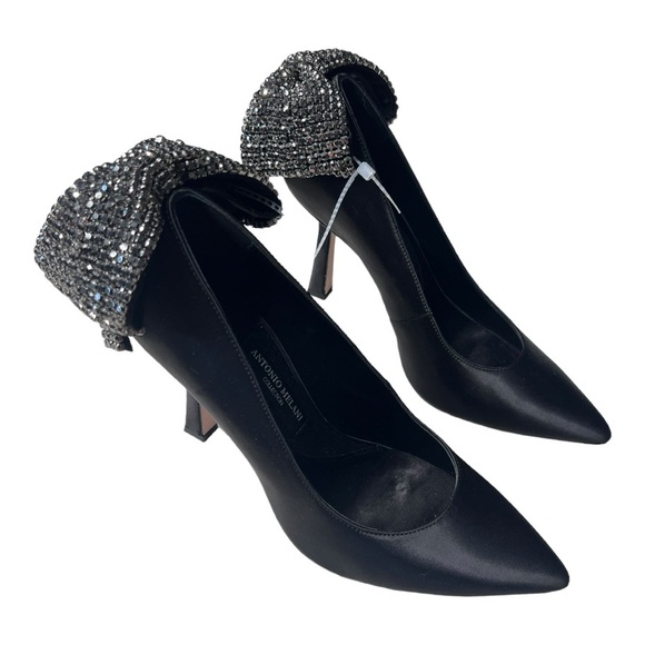 Antonio Melani Black Satin Crystal Bow Apollo Bow Satin Pump NWOB Size 8.5M - Picture 6 of 15